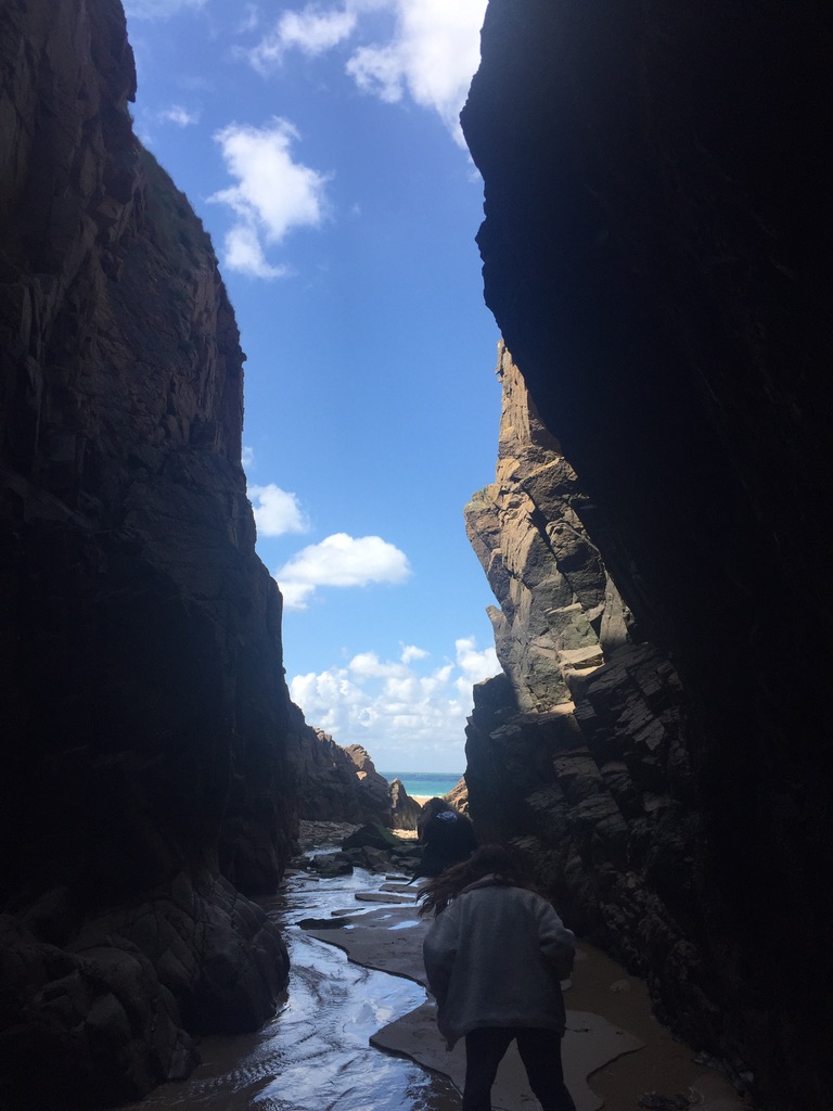 Slot canyon down to the shore